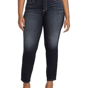Silver Jeans Women's Plus Size Suki Mid-Rise Straight Leg Jeans Indigo 24W/33